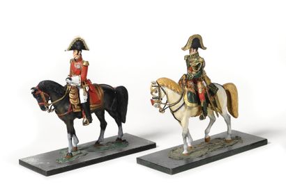 null EMANUEL DE GROUCHY AND LANNES ON HORSEBACK. Two lead figurines on terrace monogrammed...