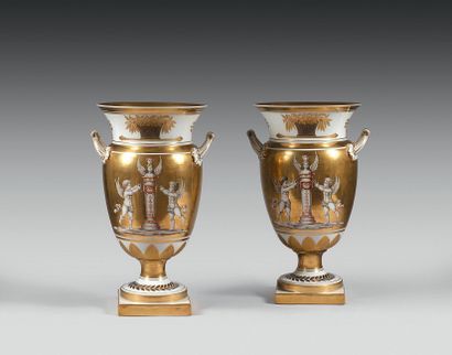  PARIS, MANUFACTURE OF DAGOTY Pair of porcelain vases of baluster form with decoration...