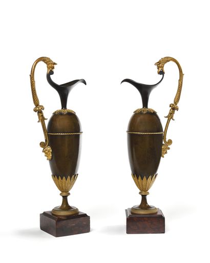 null ATTRIBUTED TO ANDRE ANTOINE RAVRIO PAIR OF EGG TANKS ovoid in patinated bronze...