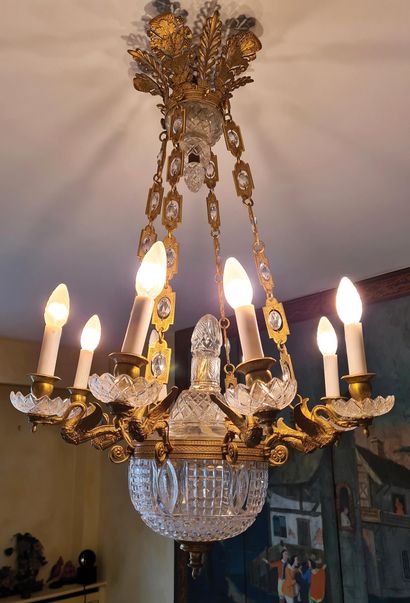 null LIGHTING ATTRIBUTED TO THE HOUSE OF BACCARAT in cut crystal and chased and gilded...