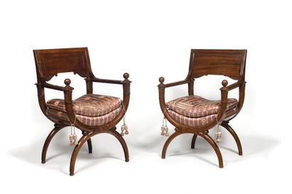TWO CURL CHAIRS FORMING HANGERS in mahogany,...
