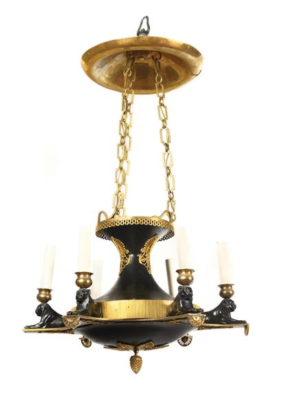 A patinated bronze and ormolu chandelier...