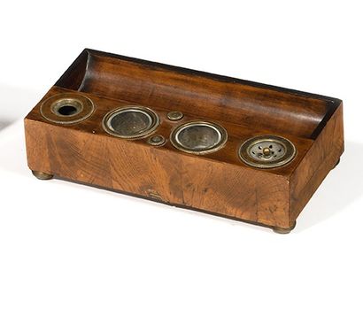 null A five compartments fruitwood and blackened wood SCREENER, standing on circular...