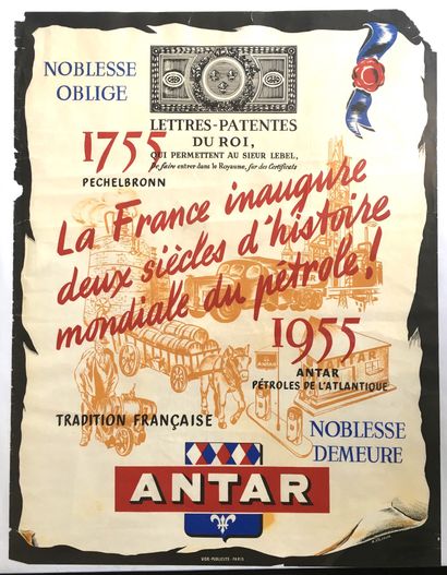 null Affiches Antar"

-Affiche "Automobilistes, 1949, le pétrole jaillit à Pechelbronn,...