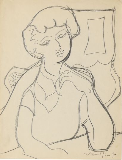 null FRECHKOP LEONIDE (1897-1982) 

LOT de deux dessins : Nu ; Jeune femme au foulard...