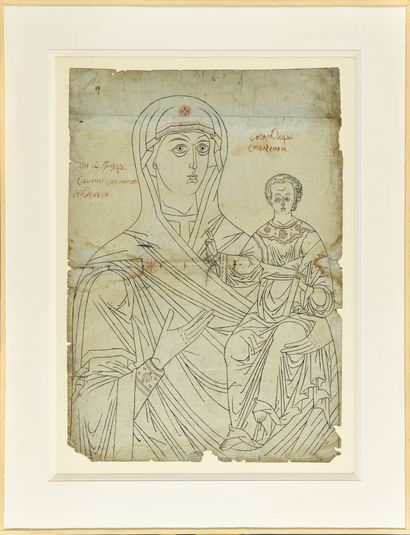 null PREPARATORY DRAWING FOR AN ICON " VIRGIN OF SMOLENSK 

Russia, 19th century

Ink...