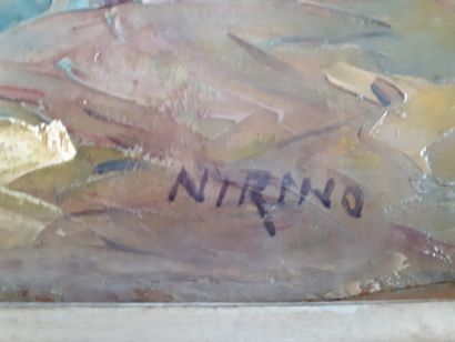  NIRINO 
Retour de la pêche 
Huile sur panneau 
Signature en bas à droite 
H. 31...