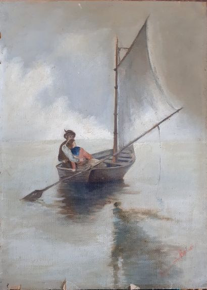 null Seguir VON BERGER

Couple sailing off under a stormy sky

Oil on panel, unframed

H....