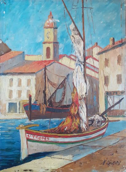 Xavier SAGER (1881-1969) Xavier SAGER (signé X. Sager)

Barque le "Saint-Tropez".

Huile...