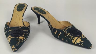 CHANEL 
Pair of mules with fabric heel and...