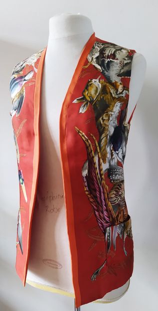 HERMES PARIS 
Coral silk sleeveless waistcoat...