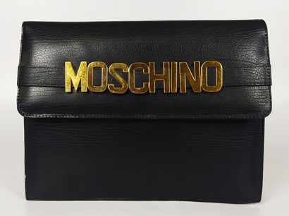 MOSCHINO 
Large black leather clutch bag...