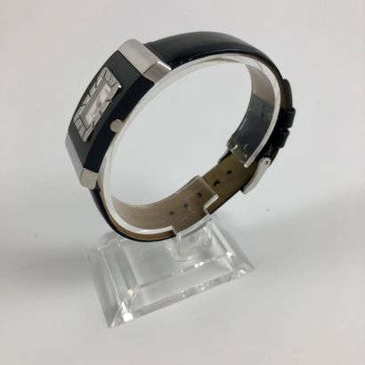  LANVIN PARIS QUARTZ. Steel bracelet watch, limited edition number 106 of 2000. Black...