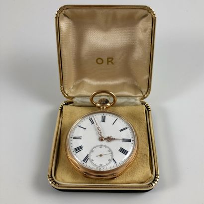  Gousset Anonymous Circa 1860. Yellow gold 750/1000 pocket watch, round case, unsigned...