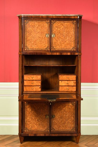 null A "sash" SECRETARY made of cypress veneer, rosewood and amaranth in fillet and...