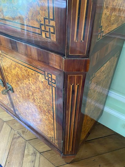  A "sash" SECRETARY made of cypress veneer, rosewood and amaranth in fillet and Greek...