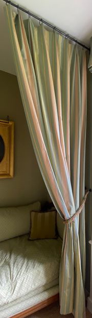 null MANUEL DE LORCA Pair of taffeta curtains with multicolored stripes. About 280...