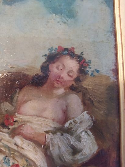 null Ecole française du XIXème siècle Jeune femme endormie Panneau 22,5 x 17 cm