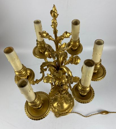 null Important PAIR OF CANDELABRES in gilt and chased bronze with six moving light...