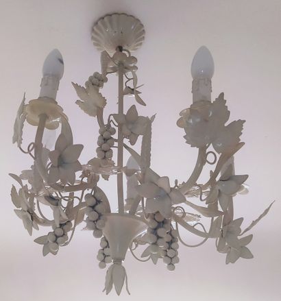 White lacquered metal chandelier with grapes...
