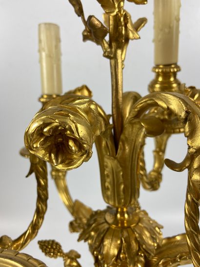 null Important PAIR OF CANDELABRES in gilt and chased bronze with six moving light...