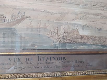 null Ferdinand BOURJOT (1768-1838). Vue de Beauvoir pour la Baronne Henry. Plume,...