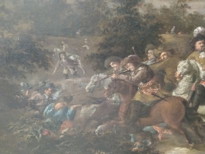  Pauwell CASTEELS (avant 1625 - vers 1650) Attribué à Choc de cavalerie Toile Signé...