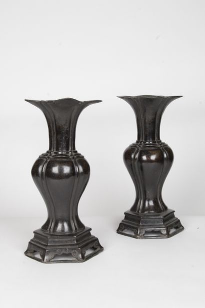 null CHINA, 17TH CENTURY

A pair of bronze vases with a brown patina, oval, four-lobed...