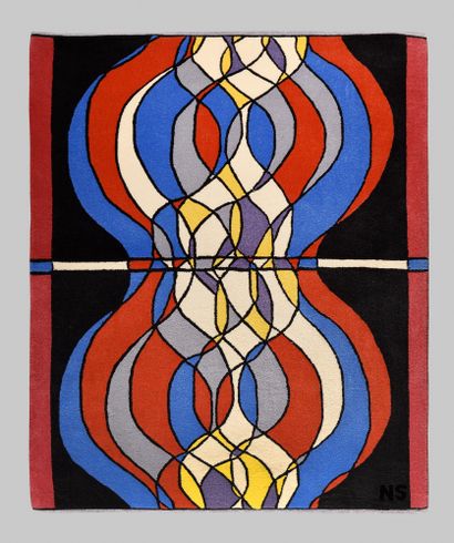 null NICOLAS SCHÖFFER (HUN-FRA/ 1912-1992) Vartap tapis en laine signé des initiales...