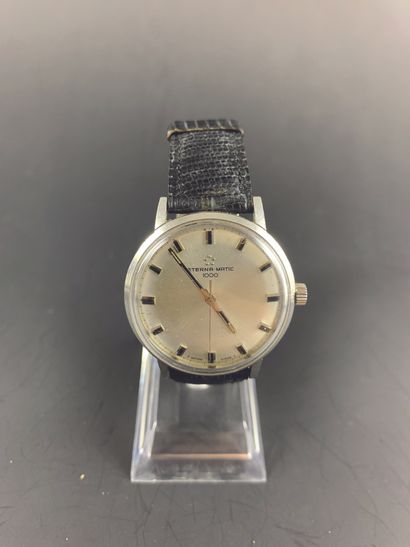 null ETERNA MATIC About 1960. Men's stainless steel wristwatch, round case, signed...