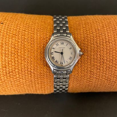 null CARTIER Cougar. Circa 1990. Ref : 987XXX. Ladies' wristwatch in steel. Enamel...