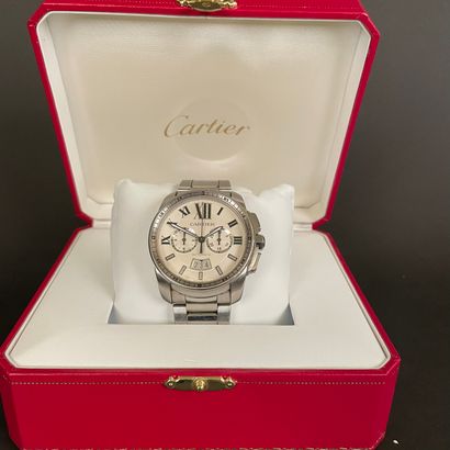null CARTIER Chronograph. CIRCA 2014. Ref : 3578. Steel chronograph. Signed white...