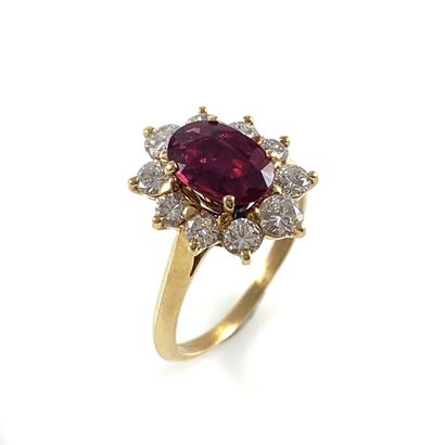 null POMPADOUR RING holding a 1.50 carat ruby in a brilliant-cut diamond setting....