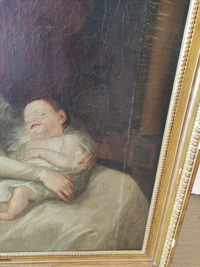 null ECOLE FRANCAISE de la fin du XVIIIème siècle Portrait de famille Huile sur toile...