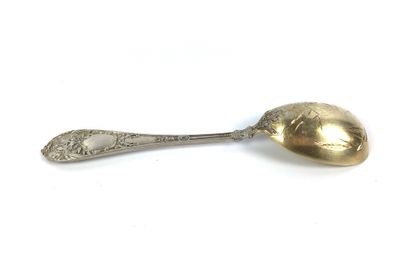  Beautiful silver and vermeil CREAM SPOON chased with rosettes, flowers and quivers....
