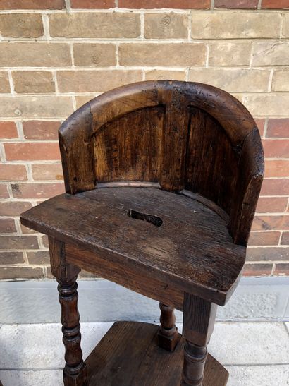 null PAIR OF TABOURETS in oak with gondola back. They stand on three baluster feet...