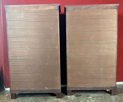 null Pair of mahogany and mahogany veneer cardboard boxes opening in front by fourteen...