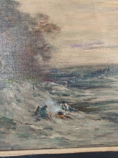 null Henri FOREAU (1866-1938) Bivouac by the sea Oil on canvas signed lower left...