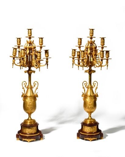 An important PAIR OF CANDELABRES in gilt...