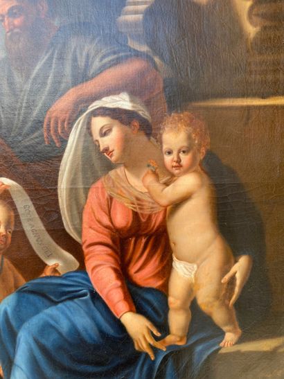 null Suiveur de Nicolas POUSSIN Vierge à l'Enfant et Saint-Jean Baptiste Huile sur...