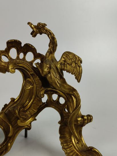 null PAIRE DE CHENETS aux dragons en bronze doré et ciselé XVIIIème siècle H : 23...