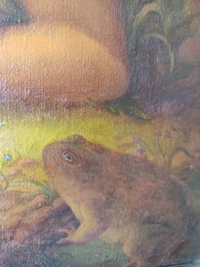 null Adrien WEBER (XXème siècle) Femme alanguie à la grenouille Huile sur toile signée...