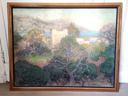 null Germaine Antoine NEVEUX (1892 - 1978) Vue de la Cote d'Azur Huile sur toile...