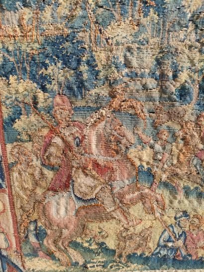 null FRAGMENT OF tapestry in petit point of the XVIIth century mounted in a stained...
