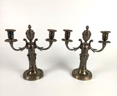 null Pair of silver plated bronze CANDELABRES with two arms of lights resting on...