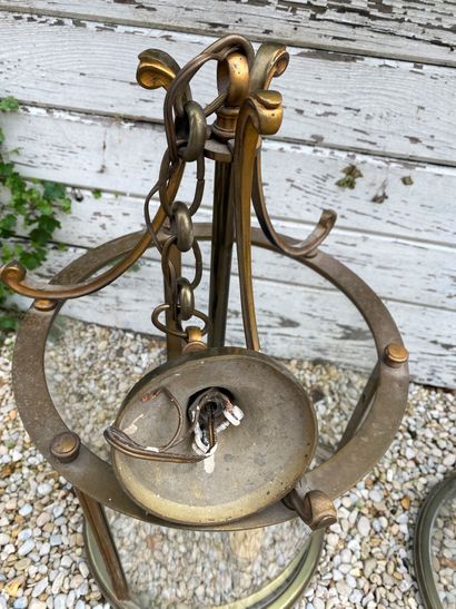 null A Pair of hallway Lanterns with glass cage and gilt brass three arms light....