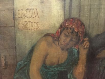 null Hector LEROUX (1829-1900) Femmes en conversation Huile sur toile Signé, daté...