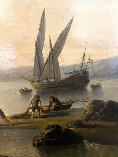 null Joseph VERNET (1714-1789) D'après Vue d'un port méditerranéen Toile signée BAKER...