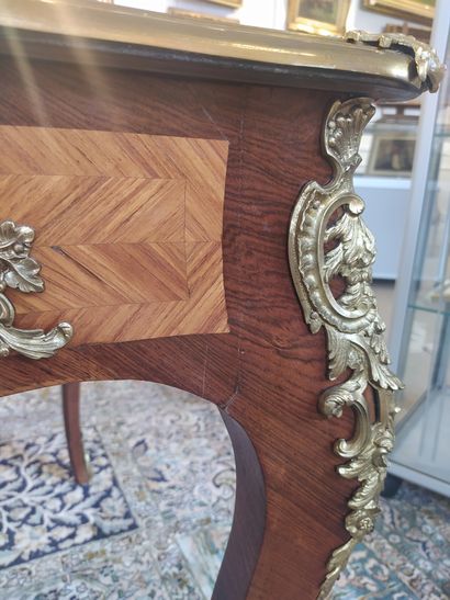 null SOUBRIER HOUSE Flat desk in veneer and marquetry on all sides, opening in a...