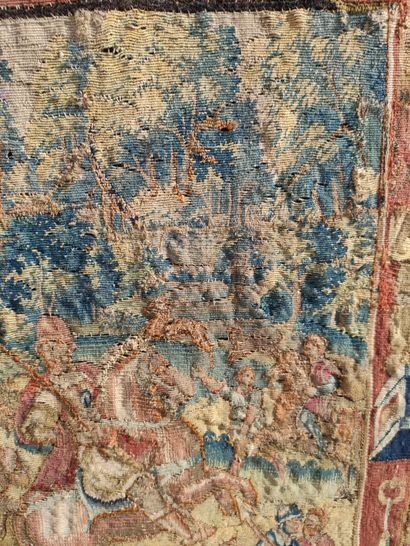 null FRAGMENT OF tapestry in petit point of the XVIIth century mounted in a stained...